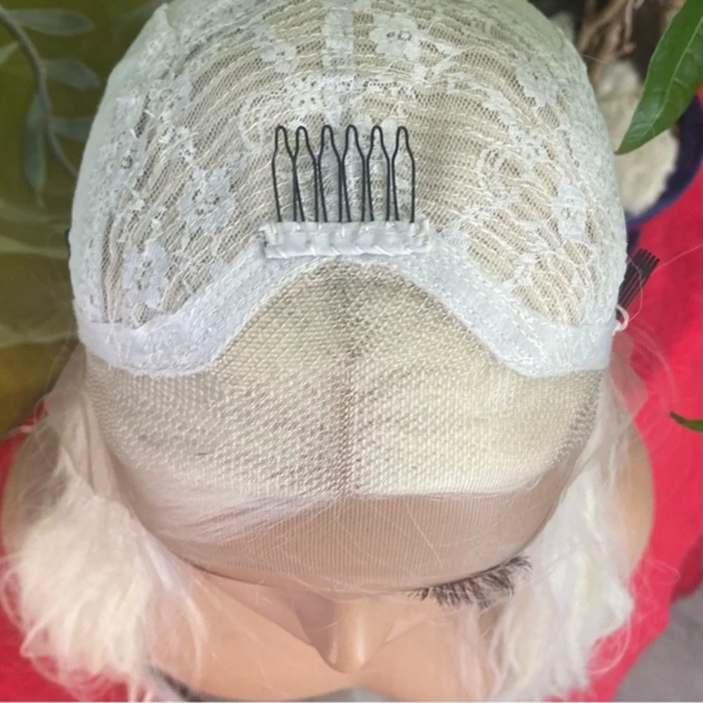 White blonde platinum lace front wig